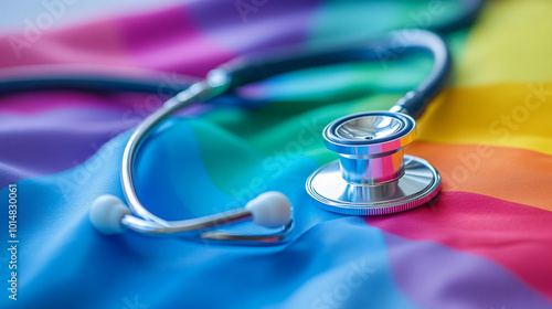 Stethoscope on Rainbow Flag Symbolizing LGBTQ+ Healthcare photo