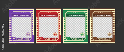 Set of trading frames for game sports card template, Sports club card templates in various colors
