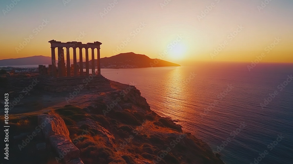 Stunning Sunset Over the Ancient Temple of Poseidon at Cape Sounio: A Timeless Landmark of Greece’s Mythological and Historical Heritage Stunning Sunset Over the Ancient Temple of Poseidon at Cape Sounio: A Timeless Landmark of Greece’s Mythological and Historical Heritage