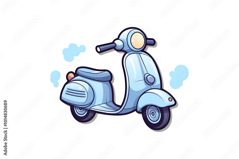 Blue scooter with a black seat on a white background. Suitable for travel, transportation, urban lifestyle, and eco friendly concepts in design projects. Generative AI Blue scooter with a black seat on a white background. Suitable for travel, transportation, urban lifestyle, and eco friendly concepts in design projects. Generative AI