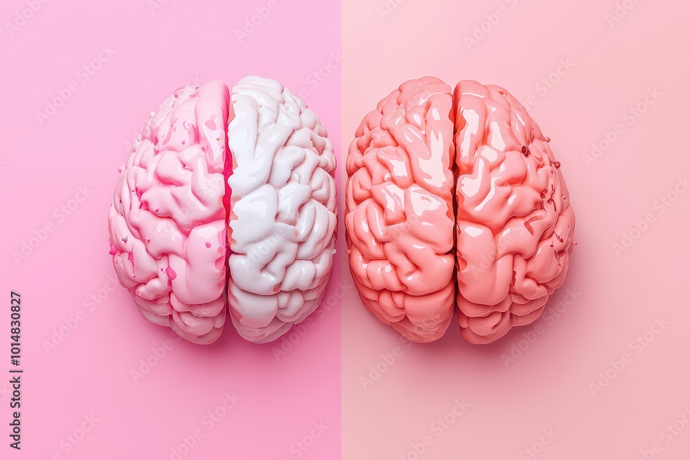 A split image of a pink and white brain on a vibrant pastel background, symbolizing diversity in thought, creativity, and mental health. A split image of a pink and white brain on a vibrant pastel background, symbolizing diversity in thought, creativity, and mental health.