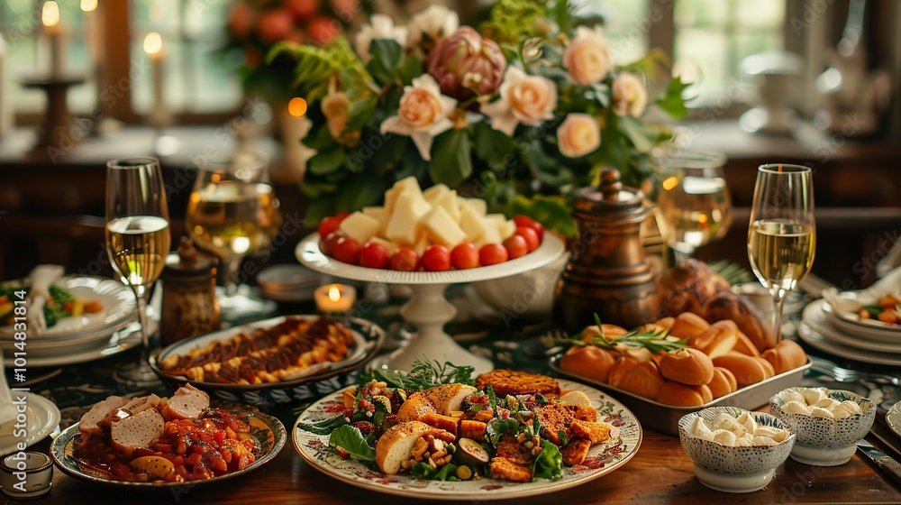 Delicious Food Spread on Rustic Table Setting Delicious Food Spread on Rustic Table Setting