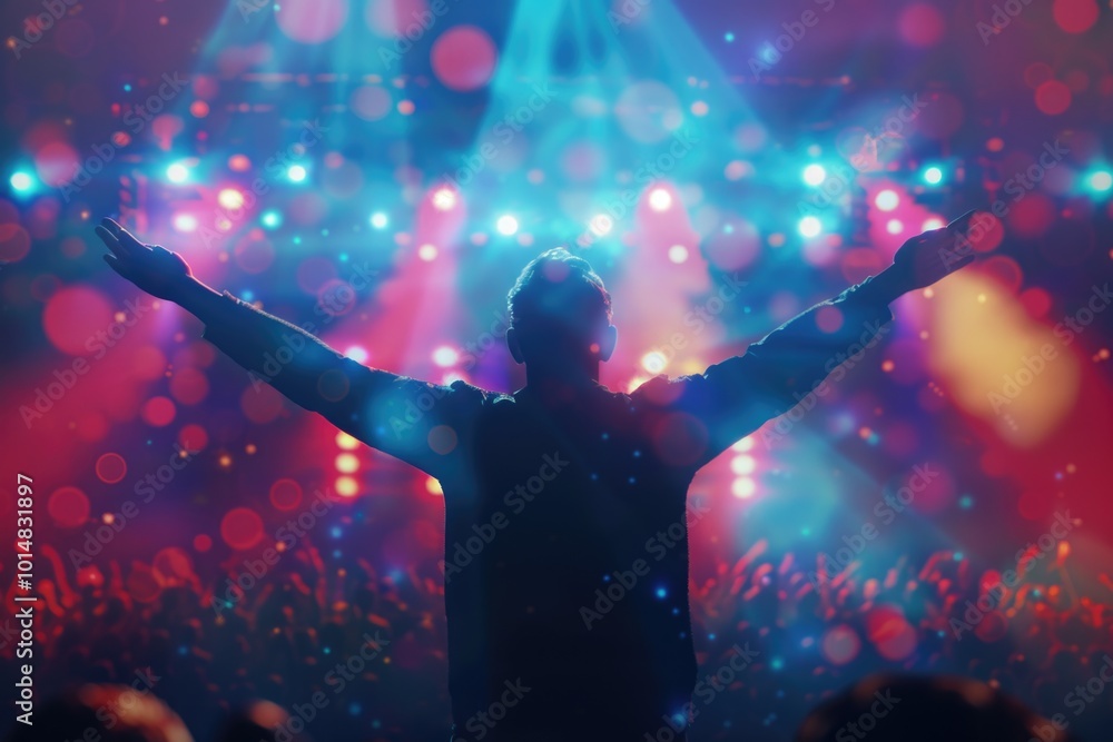 A man stands out among the crowd at a concert, attention-grabbing and energetic A man stands out among the crowd at a concert, attention-grabbing and energetic