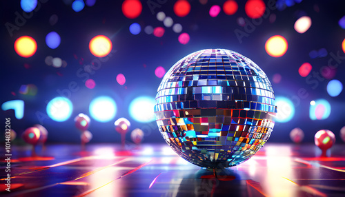 Disco Ball in a Nightclub Dance Floor Night Musical Celebration Party Dance Entertainment Stage Funky Light Backdrop Illustration