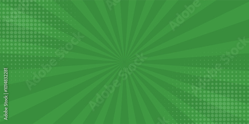 Bright green rays background. Comics, pop art style. Vector illustration