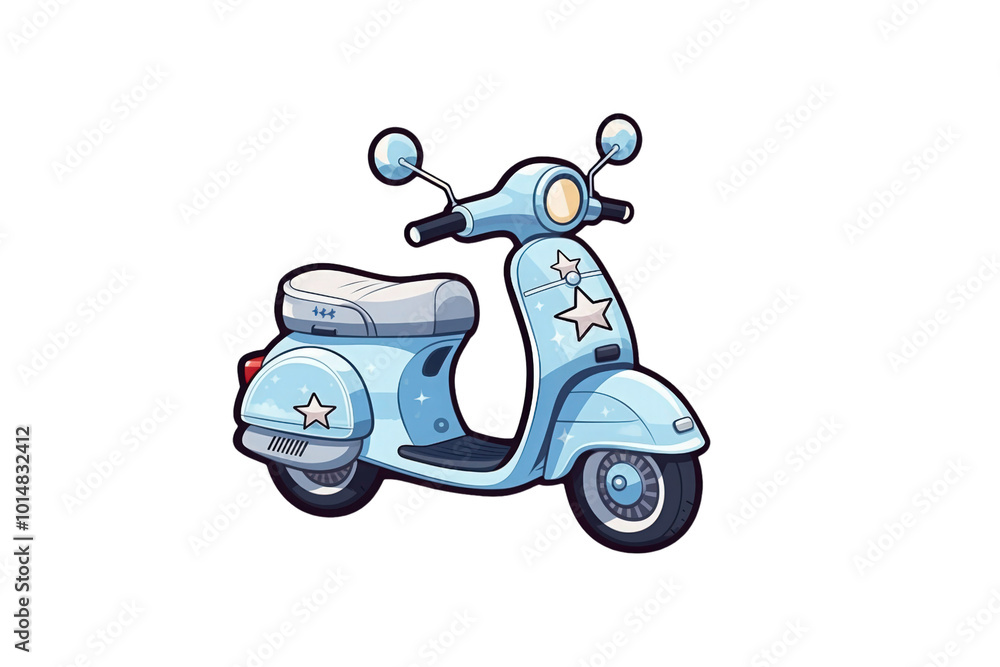 Blue scooter with a black seat on a white background. Suitable for travel, transportation, urban lifestyle, and eco friendly concepts in design projects. Generative AI Blue scooter with a black seat on a white background. Suitable for travel, transportation, urban lifestyle, and eco friendly concepts in design projects. Generative AI