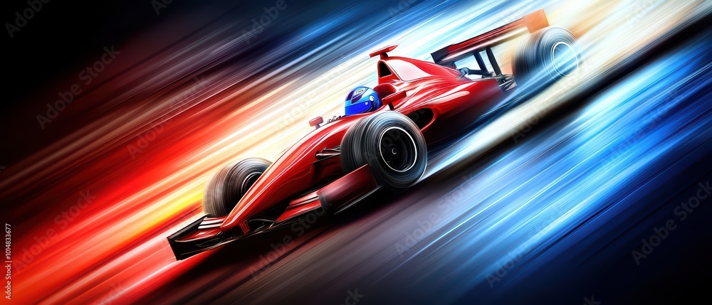 Dynamic racing car speeding through an abstract colorful background, showcasing speed and performance in a vibrant, energetic setting. Dynamic racing car speeding through an abstract colorful background, showcasing speed and performance in a vibrant, energetic setting.