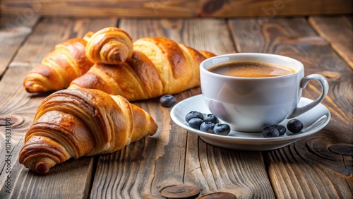 Continental breakfast with fresh croissants and a cup of coffee, continental, traditional, breakfast, croissants, coffee