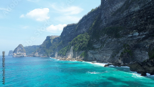 Nusa Penida Island Indonesia. Manta Point, popular place for observing marine life. Indonesian nature, high cliffs, view from high altitude