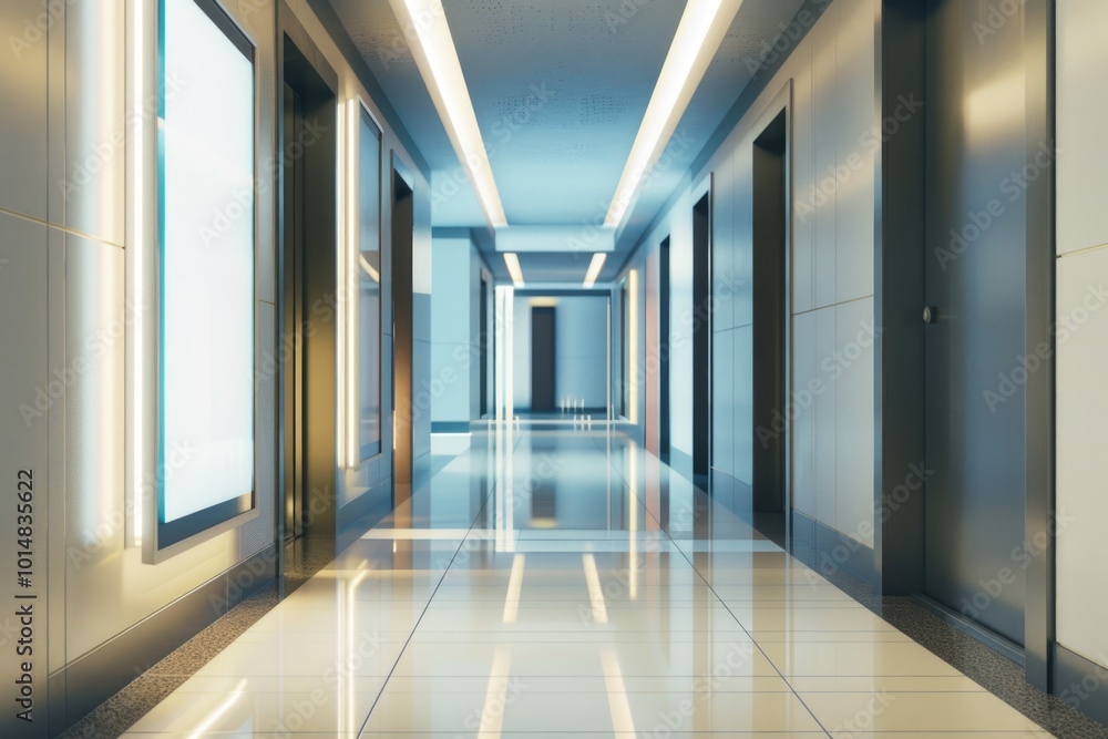 A long corridor with multiple large windows allowing natural light in A long corridor with multiple large windows allowing natural light in