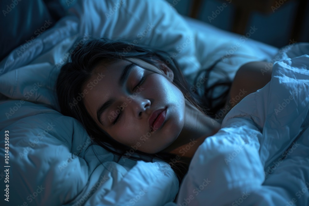 A person resting peacefully on a bed with eyes closed A person resting peacefully on a bed with eyes closed