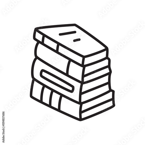 Doodle pile of books icon hand drawn with thin line in lineart style. Knowledge symbol. PNG isolated on transparent background and vector illustration