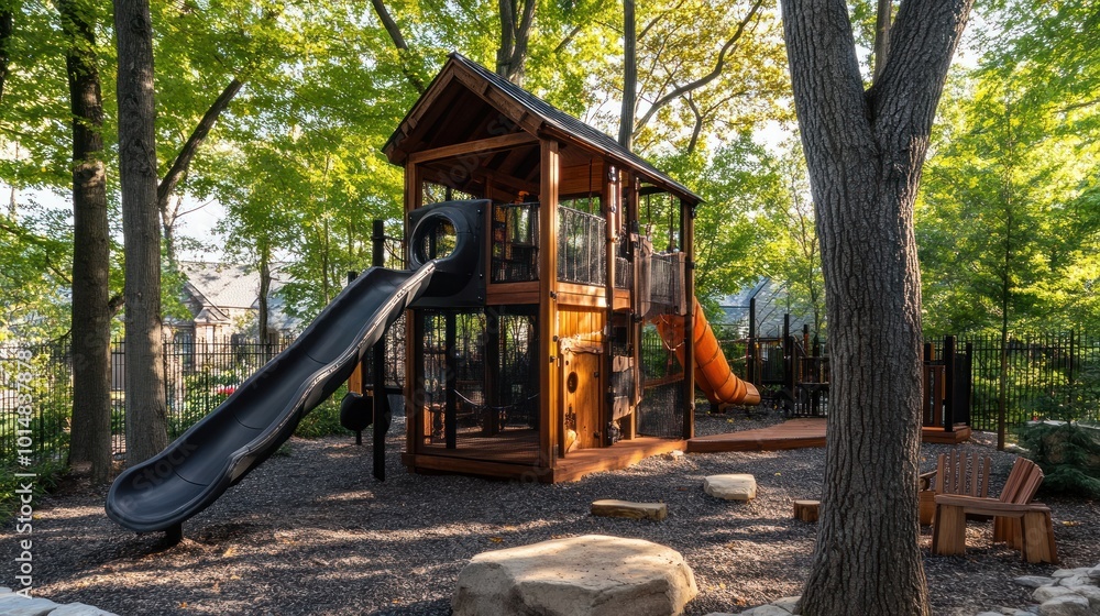 Wooden Playground Structure with Slide Wooden Playground Structure with Slide