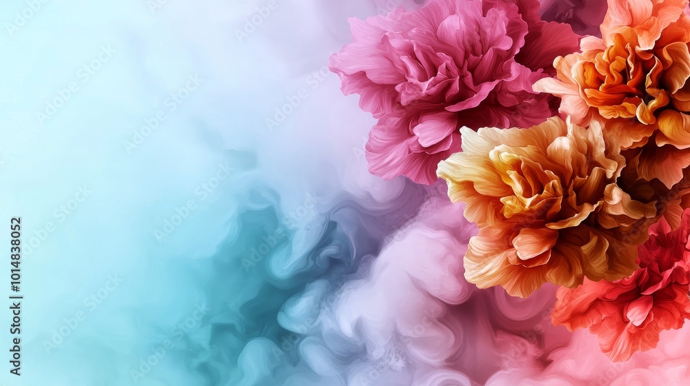 Obraz premium Fluid watercolor screen filled with icons for an online portfolio and services, [digital business card], [virtual branding].
