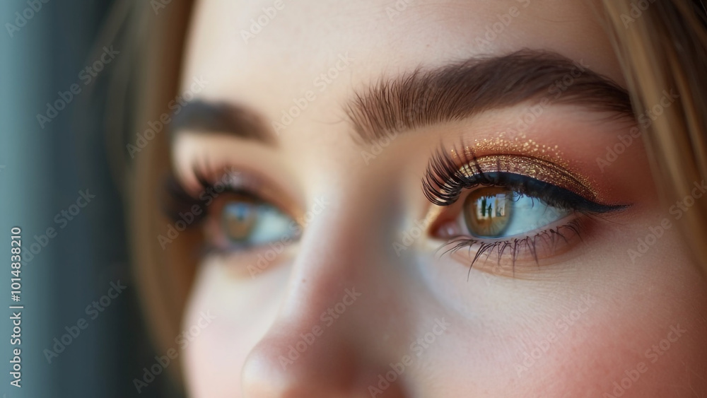 a close-up of a woman's eye with a cinematic look. a close-up of a woman's eye with a cinematic look.