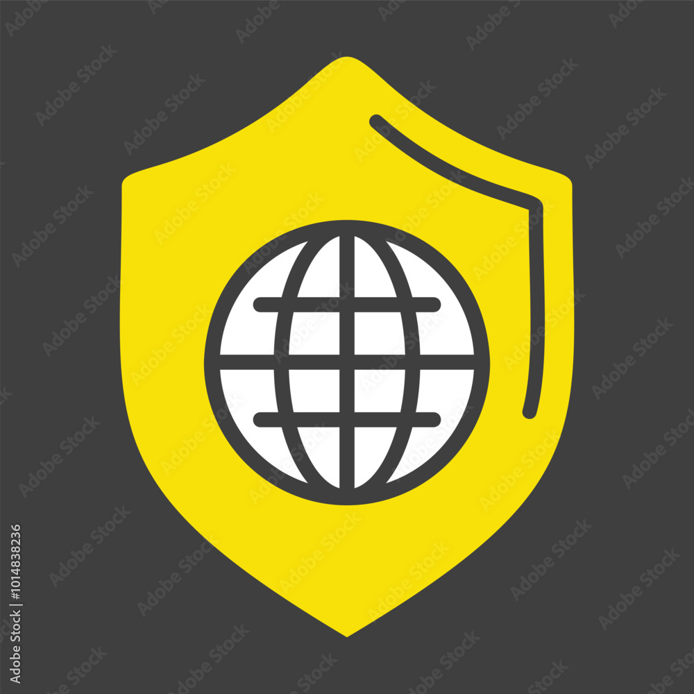 Global shield vector icon on dark background Global shield vector icon on dark background