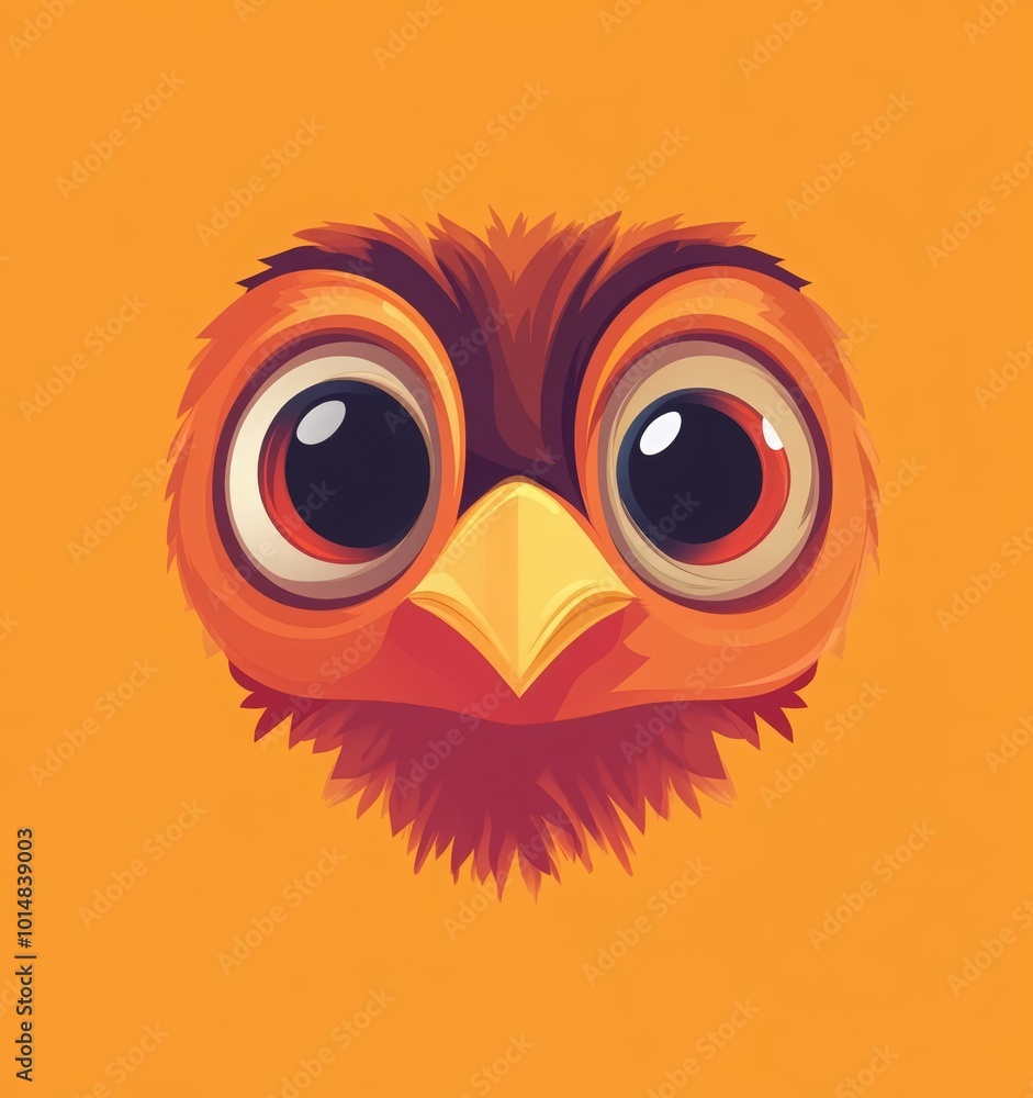 Fototapeta premium cute cartoon turkey face on orange background. happy thanksgiving holiday card design. funny and cheerful cartoon chicken isolated on brown color background. 