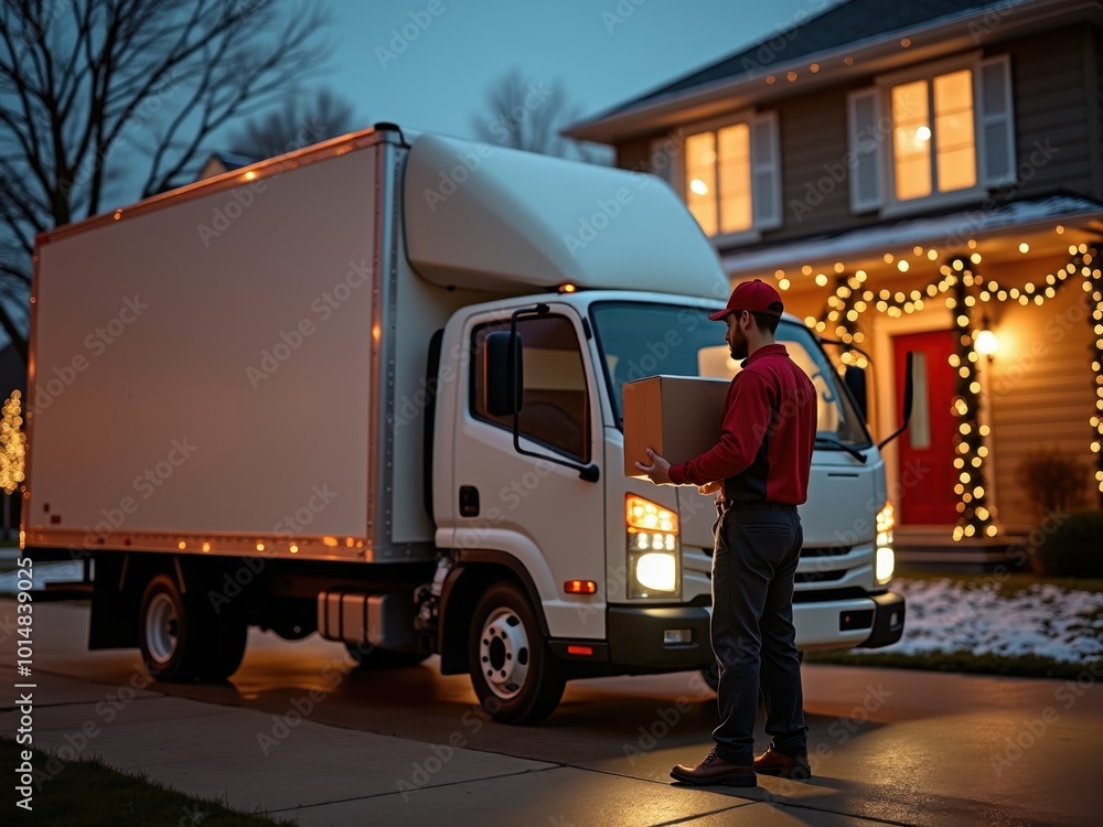 custom made wallpaper toronto digitalDelivery Truck with Package at Home During Evening