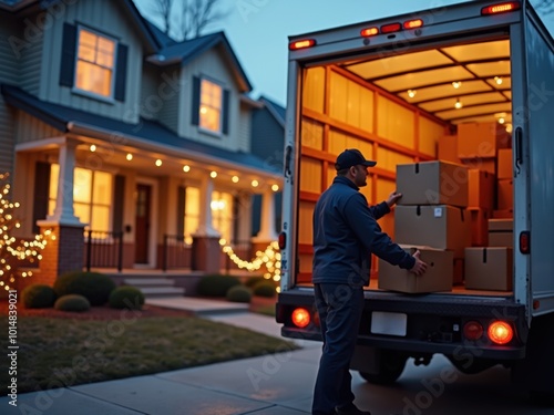 Delivery Driver Unloading Boxes at Residential Home