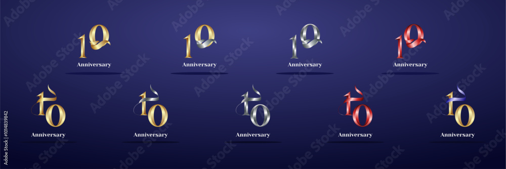 Luxury Logo 10th, 10th Elegant years happy anniversary, Creative design template for celebration, birthday, greeting and invitation. Gold color Luxury Logo 10th, 10th Elegant years happy anniversary, Creative design template for celebration, birthday, greeting and invitation. Gold color