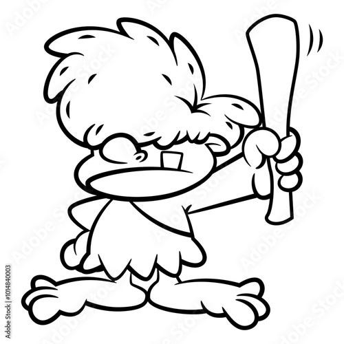 Little Caveman cartoon characters wearing leather clothes and carrying a club. Best for outline, logo, and coloring book with prehistoric themes for kids photo