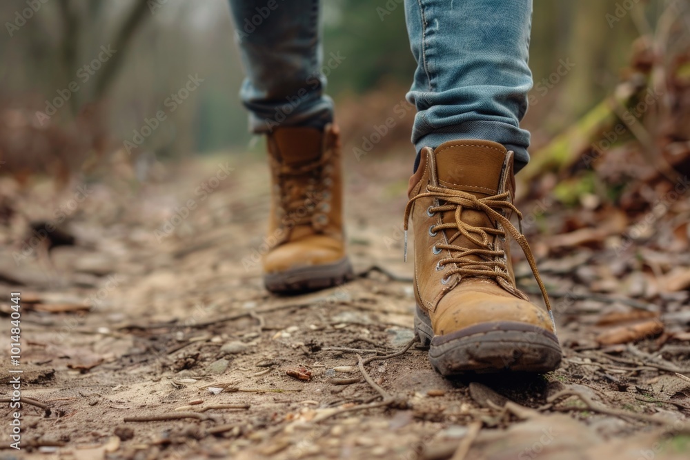 A person walking on a trail in the woods A person walking on a trail in the woods