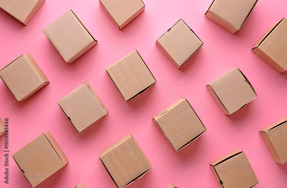 Symmetrical Pattern of Pink and Brown Cardboard Boxes