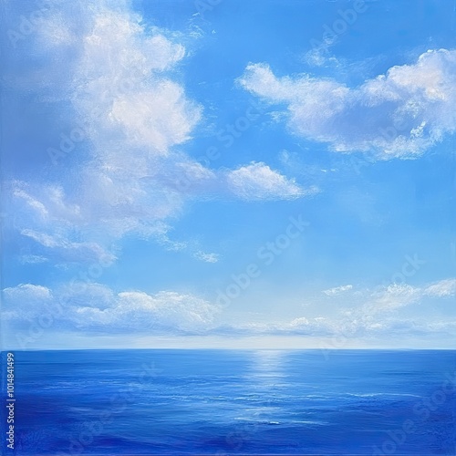 A serene blue ocean under a clear sky with soft clouds, perfect for evoking peace and tranquility in any creative project.