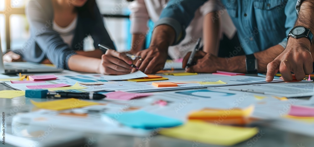 Fototapeta premium Team Brainstorming Session with Pens and Sticky Notes