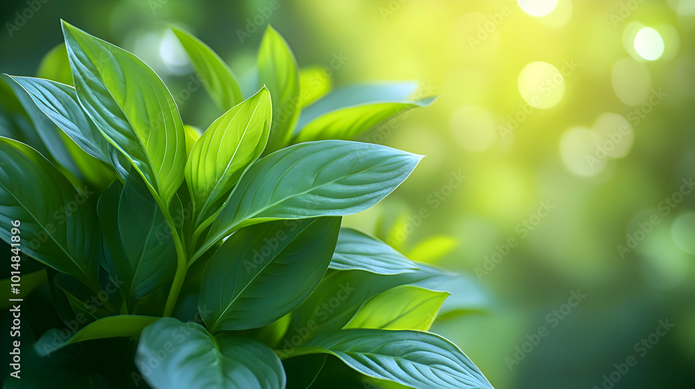 Fototapeta premium A close-up of hosta leaves a soft, blurred background
