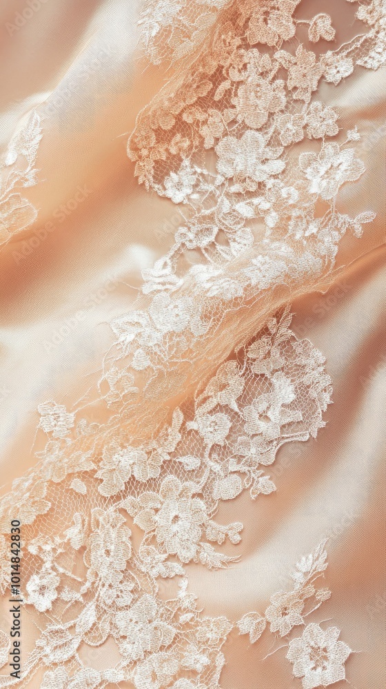 Fototapeta premium Elegant fabric featuring delicate lace details, perfect for fashion or wedding-themed designs.