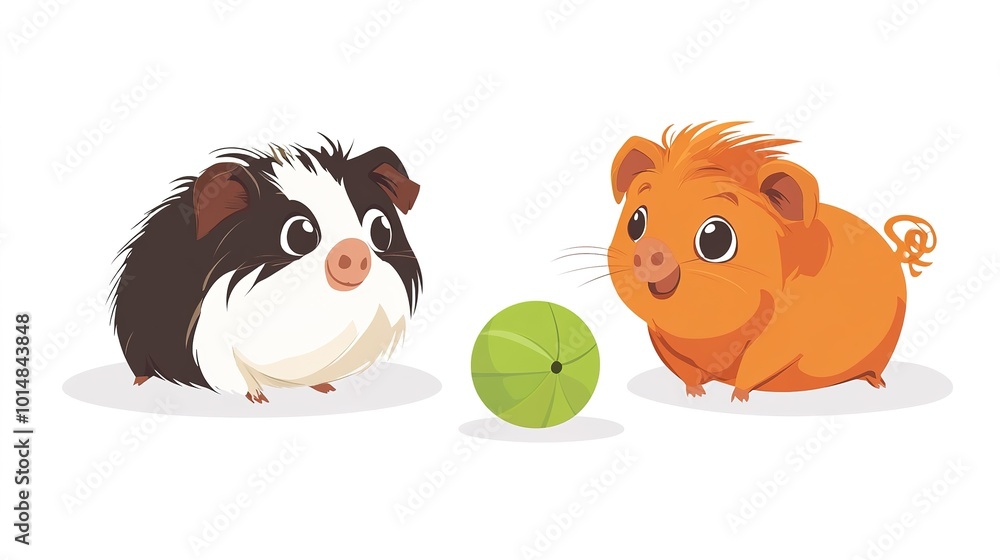 An adorable Abyssinian guinea pig playfully engaging with colorful toys in a vibrant setting. The scene showcases the unique fur pattern of the Abyssinian breed, featuring rosettes and a lively An adorable Abyssinian guinea pig playfully engaging with colorful toys in a vibrant setting. The scene showcases the unique fur pattern of the Abyssinian breed, featuring rosettes and a lively