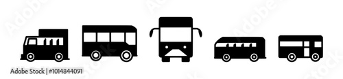 Bus Icon Set for Public Transportation, School, and Traffic Signag photo