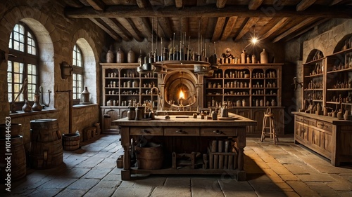 Medieval laboratory of alchemist
