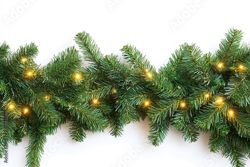 Christmas tree border with green fir branches isolated on white background