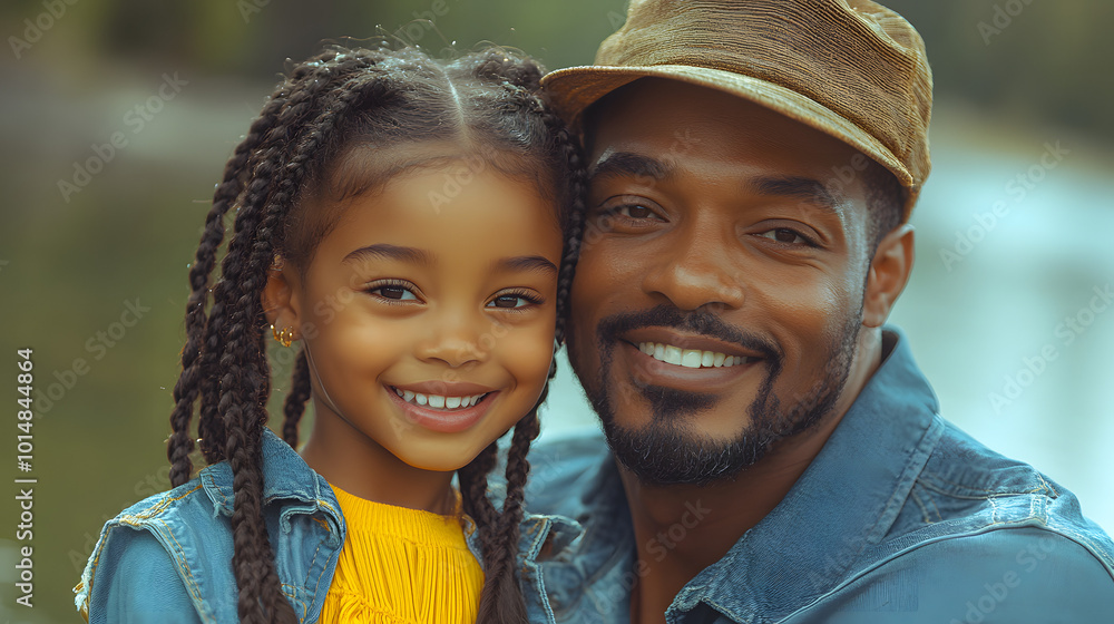 A cinematic shot capturing a joyful moment between a happy Black grandfather and his cute granddaughter, showcasing the beauty of familial love and connection. The warm smiles and laughter shared betw A cinematic shot capturing a joyful moment between a happy Black grandfather and his cute granddaughter, showcasing the beauty of familial love and connection. The warm smiles and laughter shared betw