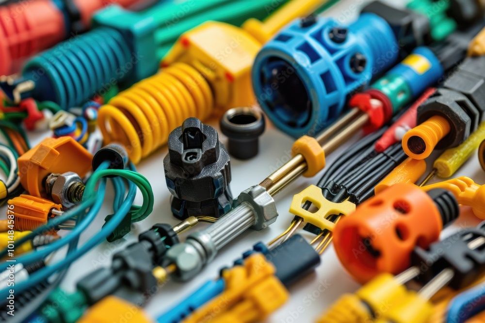 A assortment of various electrical wires and connectors A assortment of various electrical wires and connectors