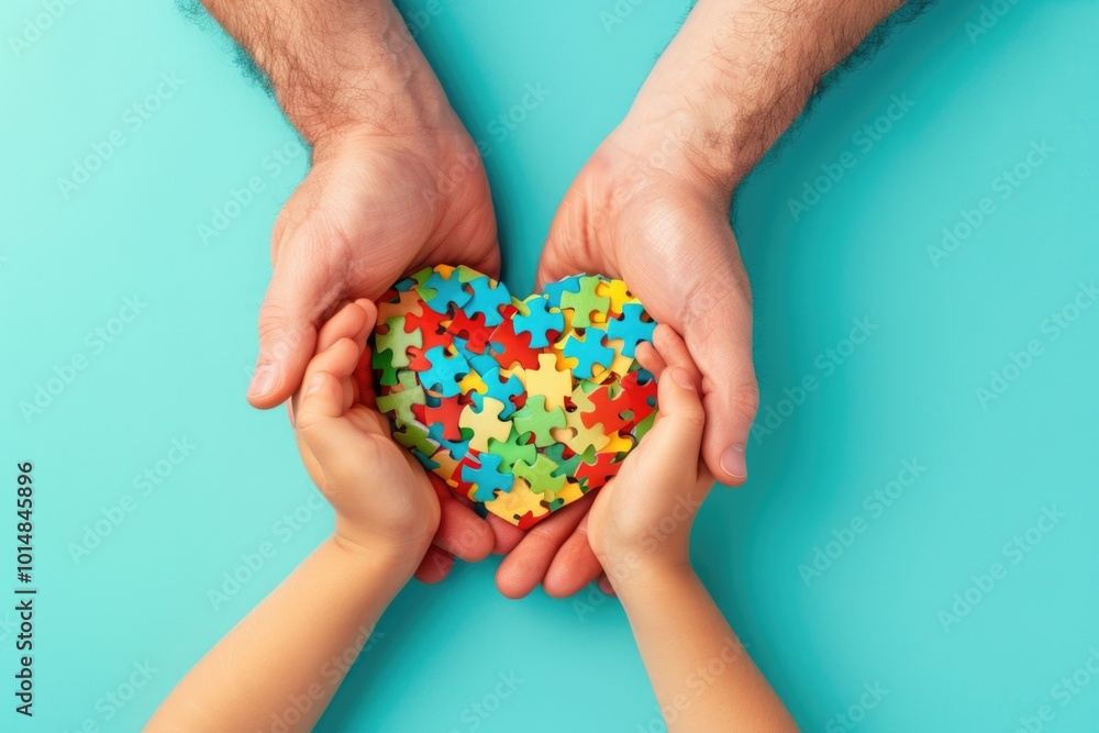 Two hands hold a heart-shaped puzzle piece creation Two hands hold a heart-shaped puzzle piece creation