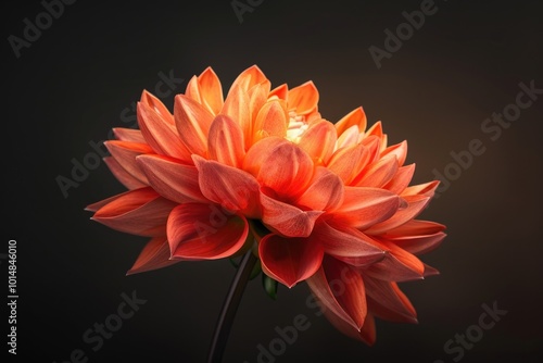 A single orange flower blooms on a stem against a dark background, great for use in editorial or commercial photography #1014846010