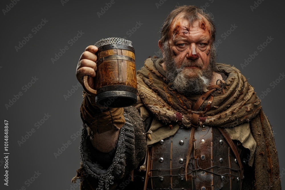 A person with a long beard and mustache holding a beer mug, perfect for any celebration or party scene A person with a long beard and mustache holding a beer mug, perfect for any celebration or party scene
