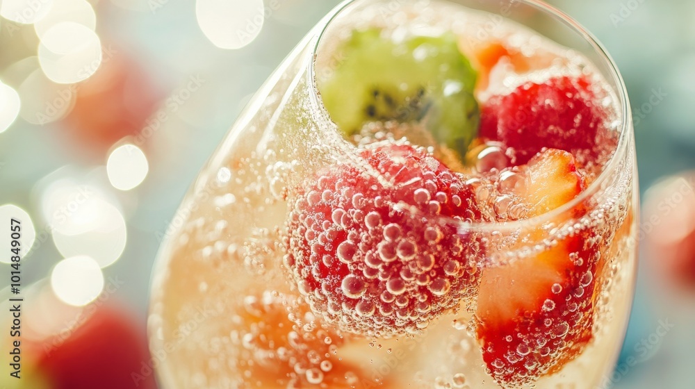 Refreshing Fruit Cocktail in Sparkling Champagne Refreshing Fruit Cocktail in Sparkling Champagne