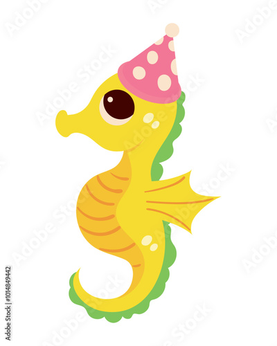 seahorse with birthday party hat