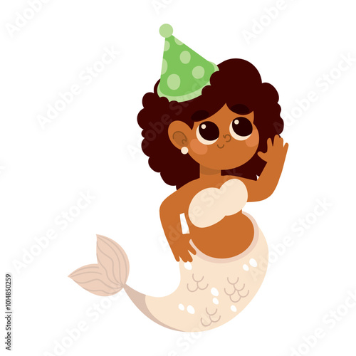 mermaid with birthday party hat