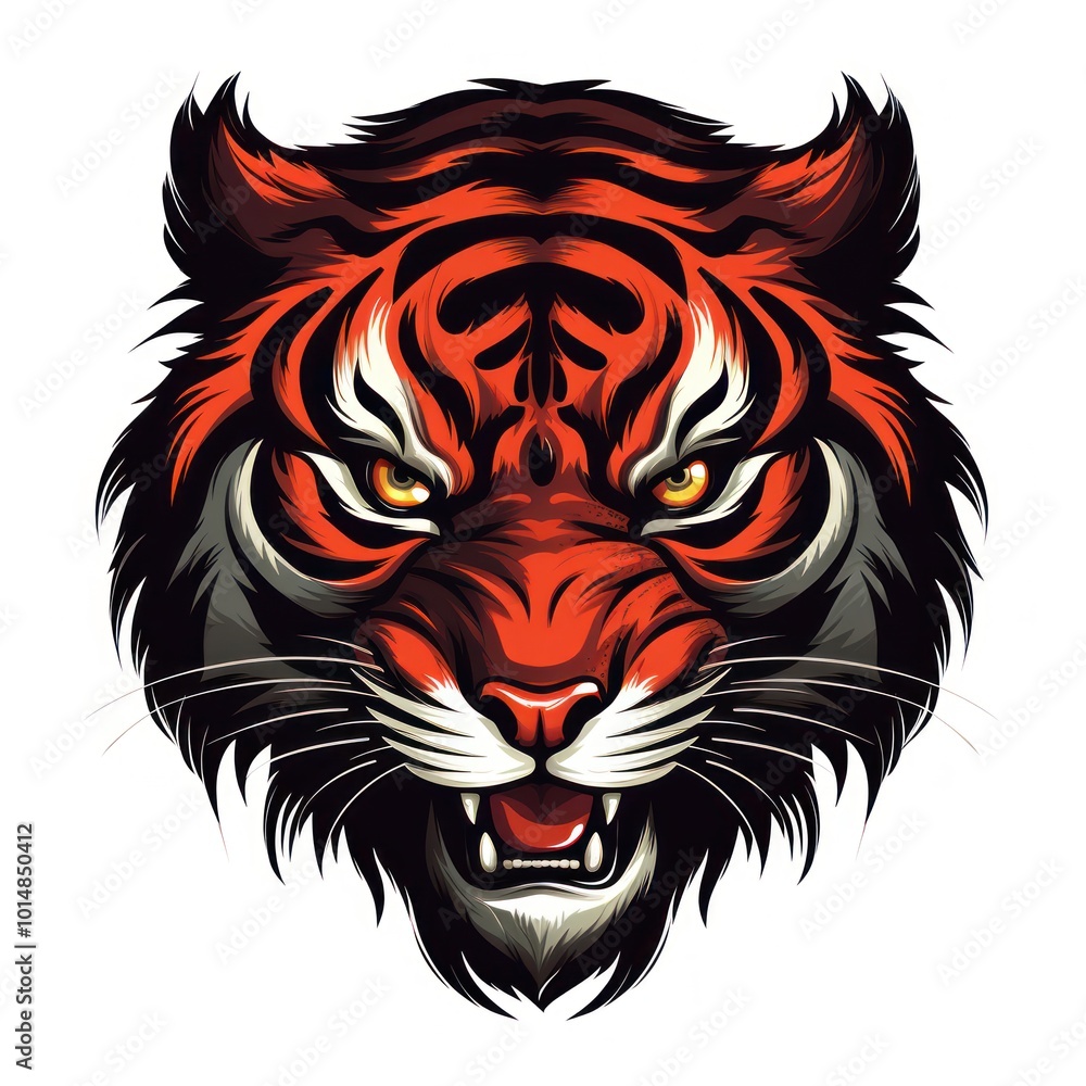 Tiger on White Background. Black and Red colors Tiger on White Background. Black and Red colors