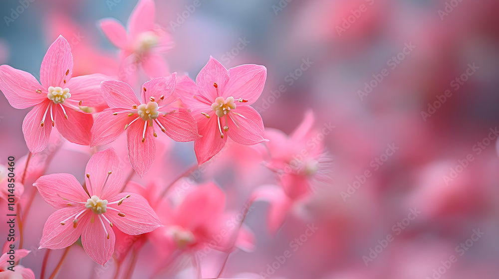 Obraz premium A close-up of pink epimedium blooms a soft, blurred background