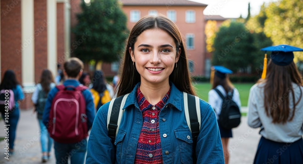 Italian girl university college student portrait on school campus background Italian girl university college student portrait on school campus background