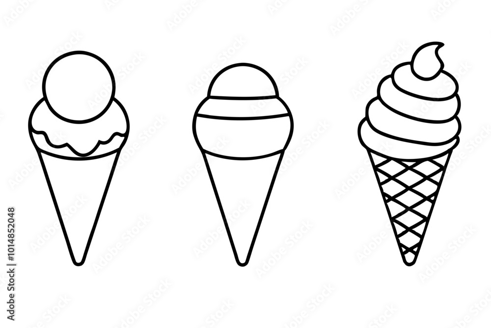 Ice cream cone icon set, Ice cream outline vector illustration Ice cream cone icon set, Ice cream outline vector illustration
