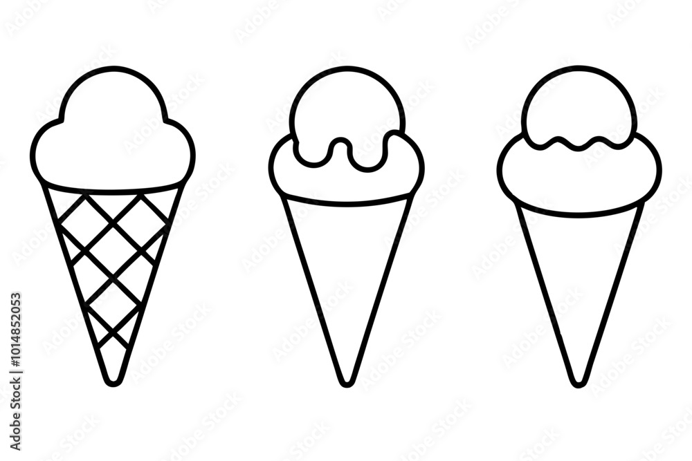 Ice cream cone icon set, Ice cream outline vector illustration Ice cream cone icon set, Ice cream outline vector illustration