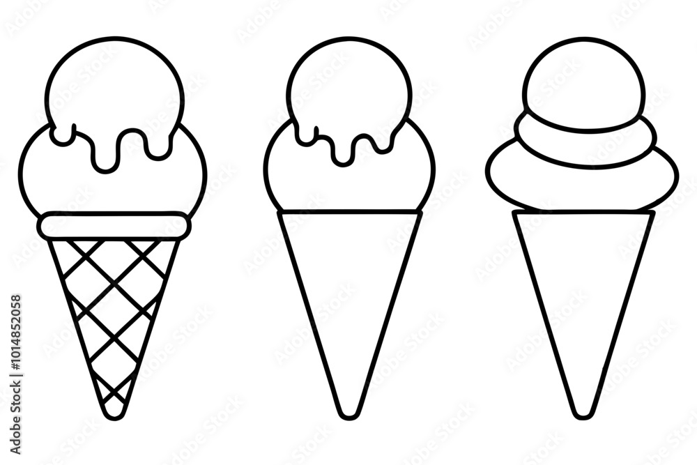 Ice cream cone icon set, Ice cream outline vector illustration Ice cream cone icon set, Ice cream outline vector illustration