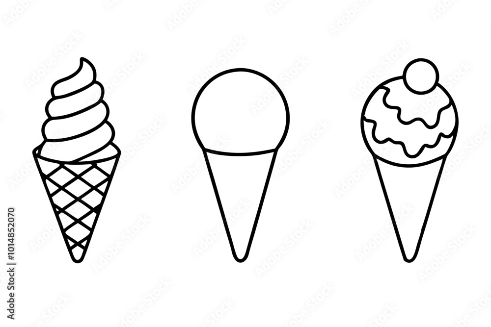 Ice cream cone icon set, Ice cream outline vector illustration Ice cream cone icon set, Ice cream outline vector illustration